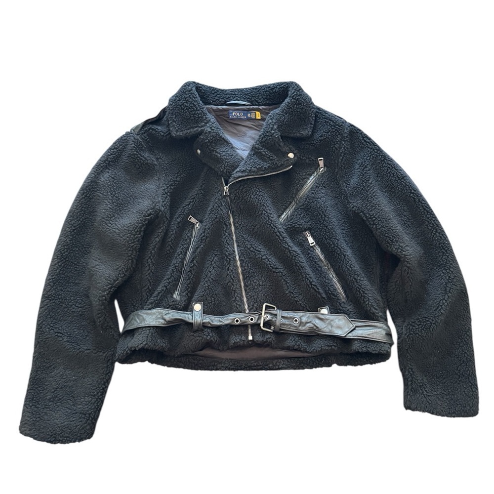 Polo Ralph Lauren Moto Jacket Women's Fleece Sherpa Biker Black